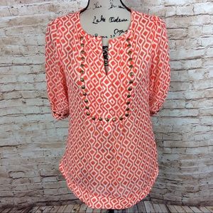 41 Hawthorne Embellished Semi-Sheer Popover Top XS